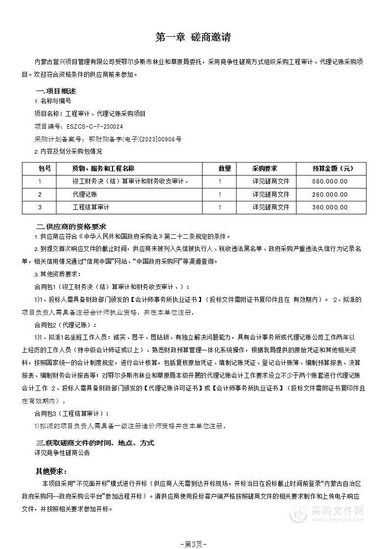 工程审计、代理记账采购项目