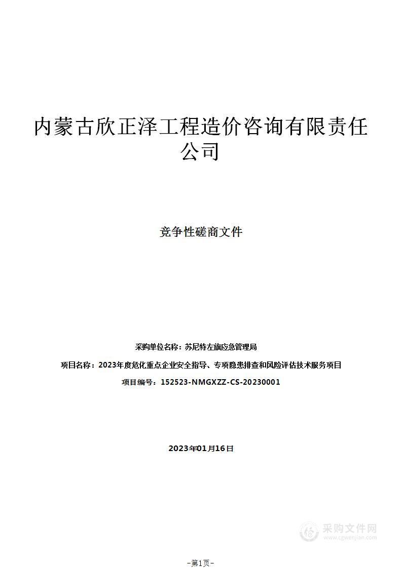 2023年度危化重点企业安全指导、专项隐患排查和风险评估技术服务项目