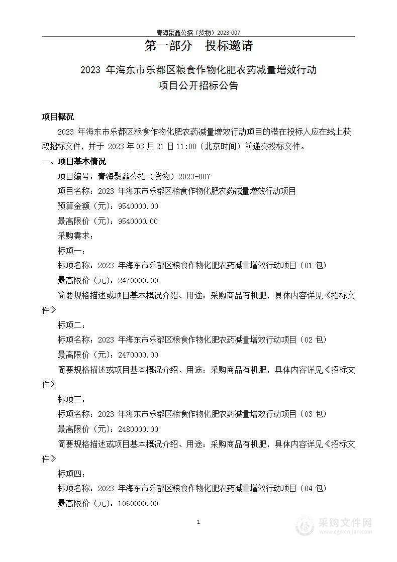 2023年海东市乐都区粮食作物化肥农药减量增效行动项目