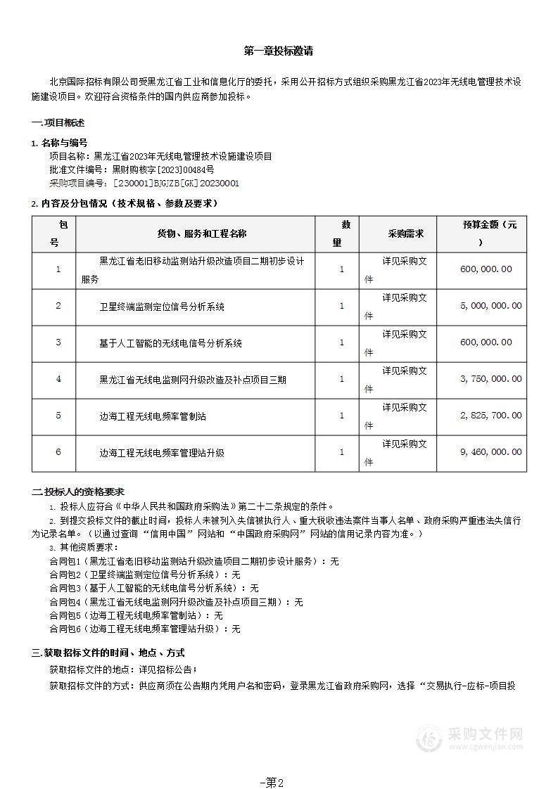 黑龙江省2023年无线电管理技术设施建设项目