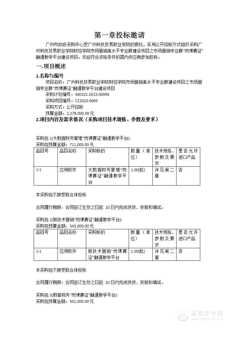 广州科技贸易职业学院财经学院市场营销高水平专业群建设项目之市场营销专业群“岗课赛证”融通教学平台建设项目