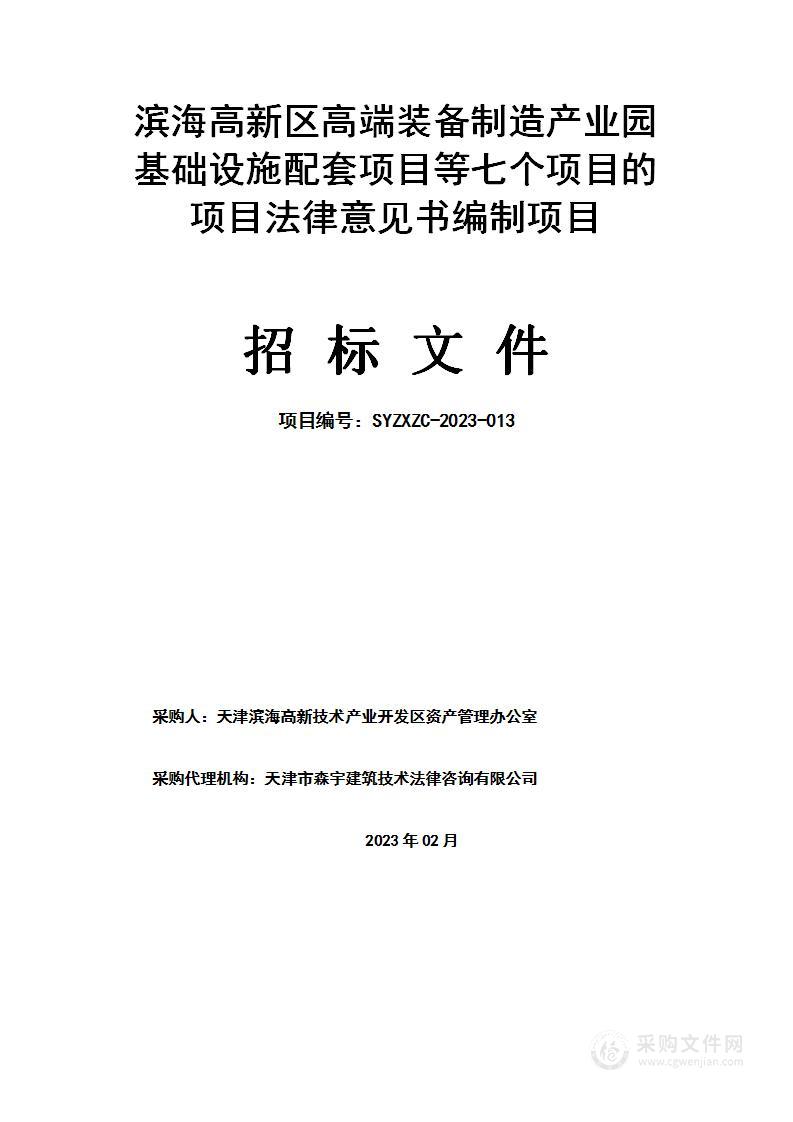 滨海高新区高端装备制造产业园基础设施配套项目等七个项目的项目法律意见书编制项目