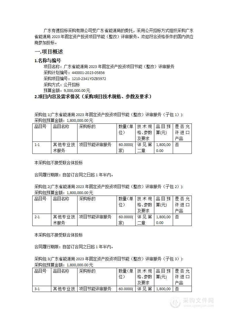 广东省能源局2023年固定资产投资项目节能（整改）评审服务