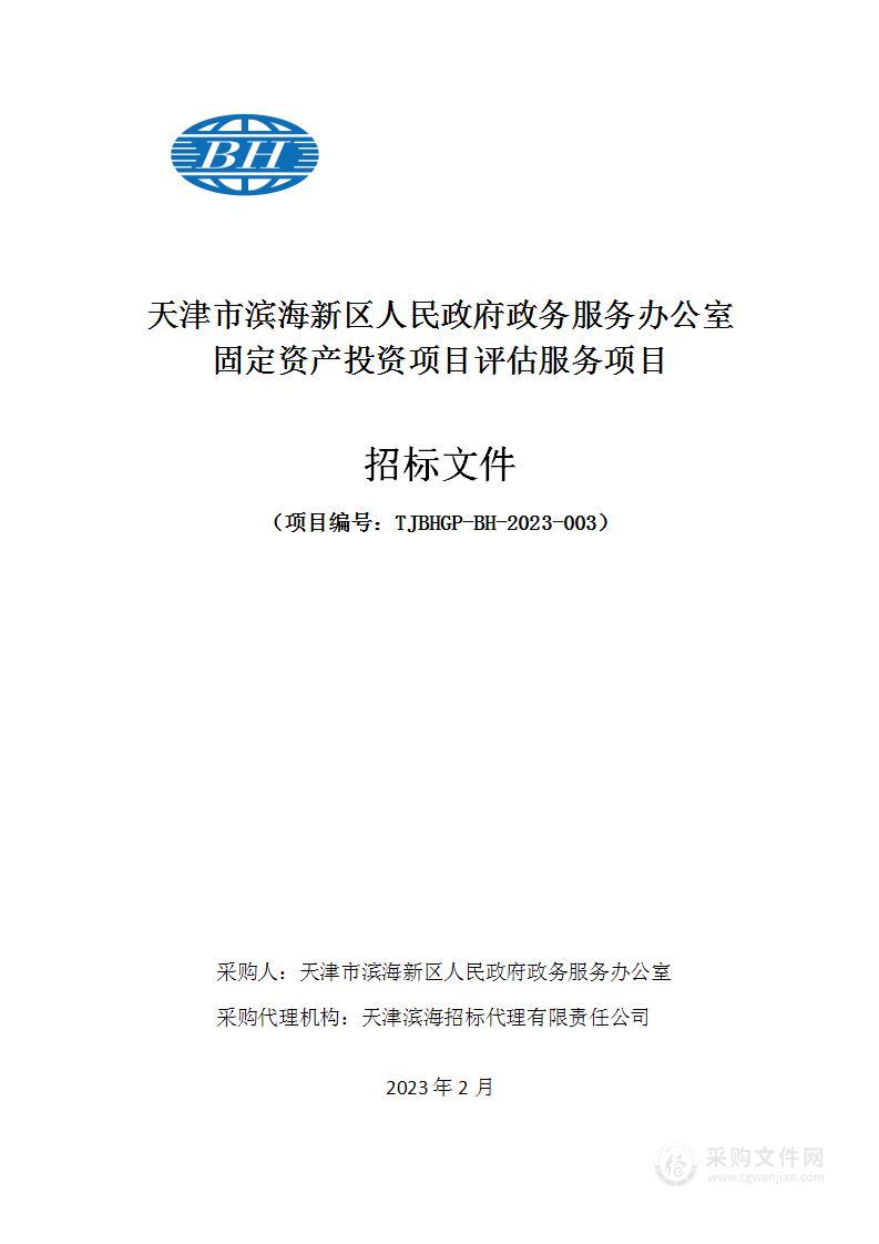 天津市滨海新区人民政府政务服务办公室固定资产投资项目评估服务项目