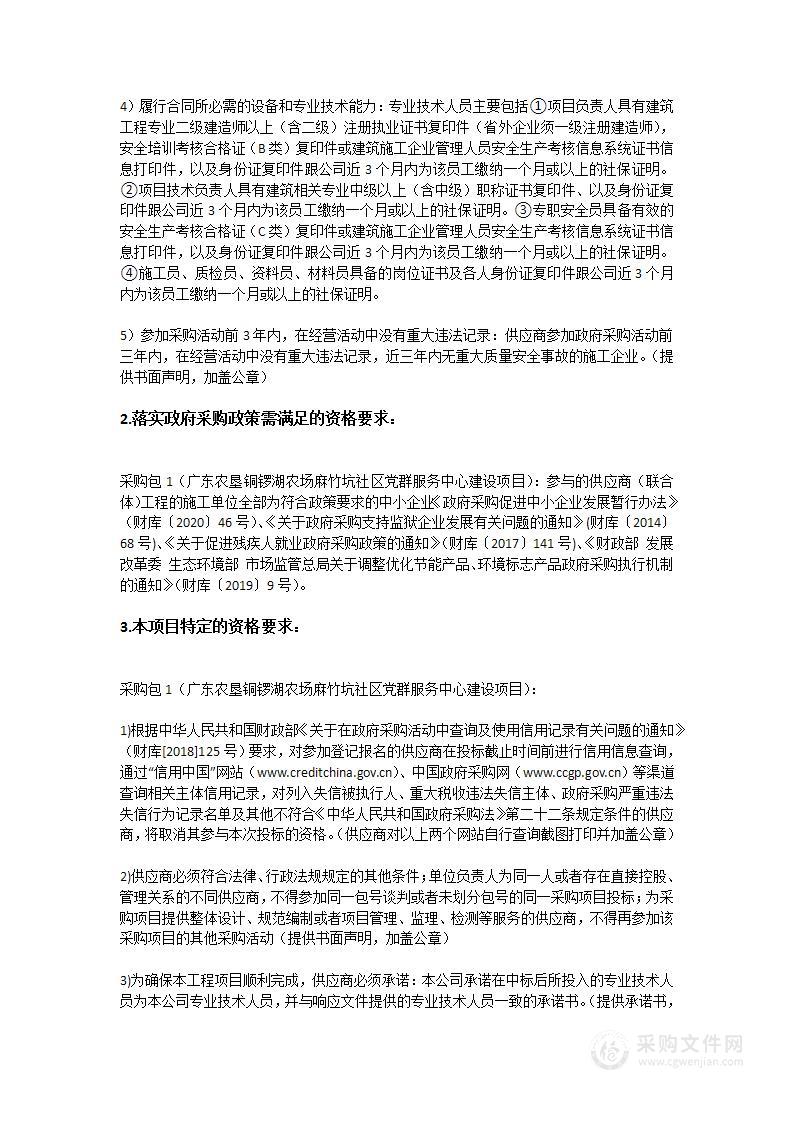 广东农垦铜锣湖农场麻竹坑社区党群服务中心建设项目