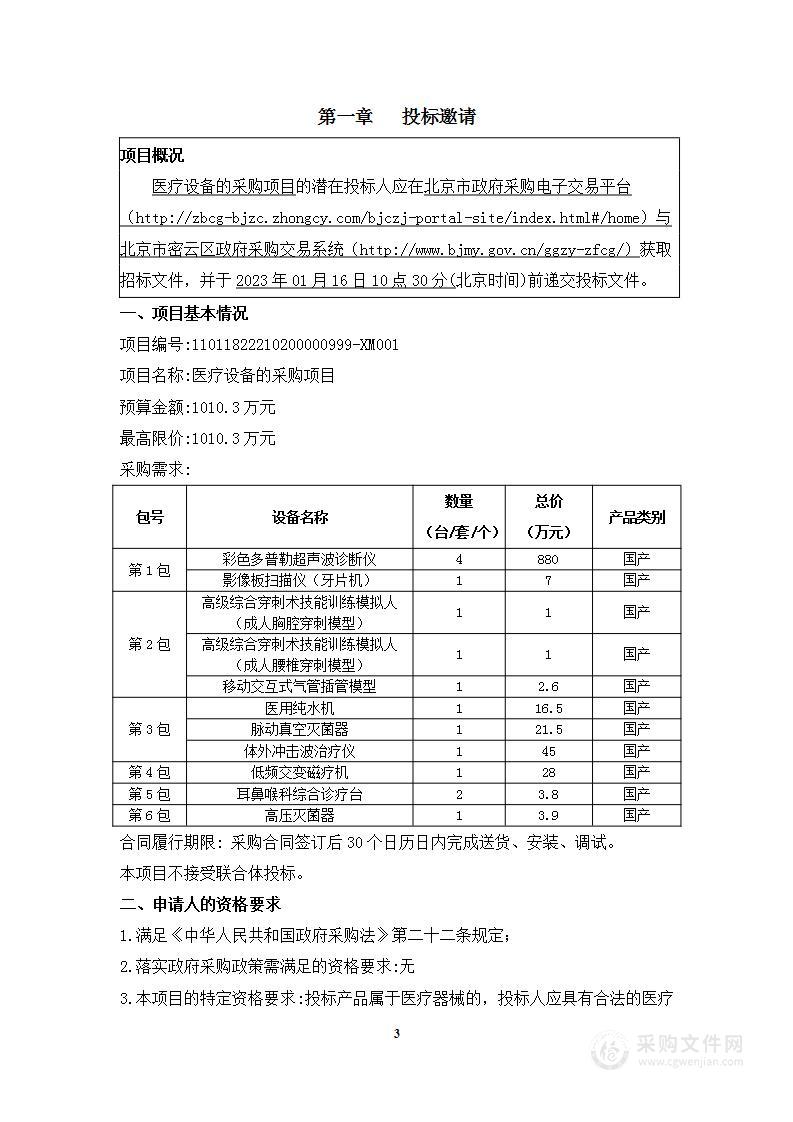 医疗设备的采购项目