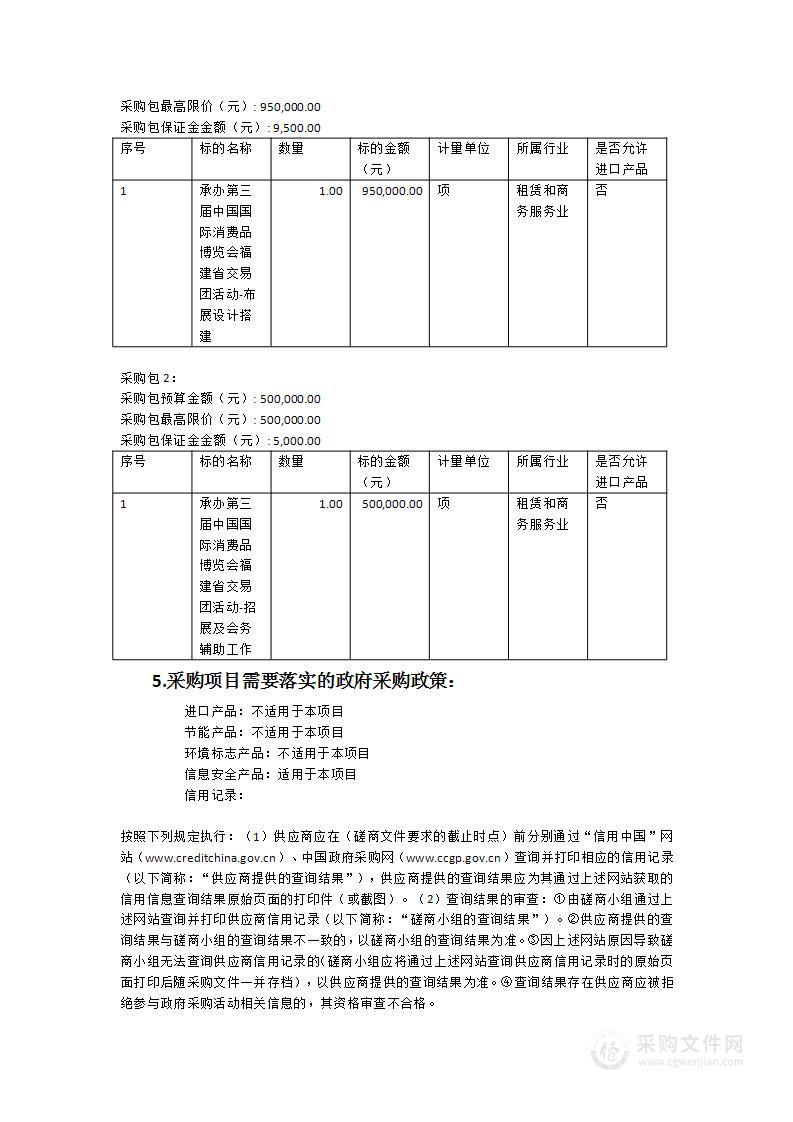 承办第三届中国国际消费品博览会福建省交易团活动项目