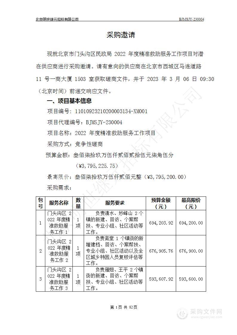 2022年度精准救助服务工作项目