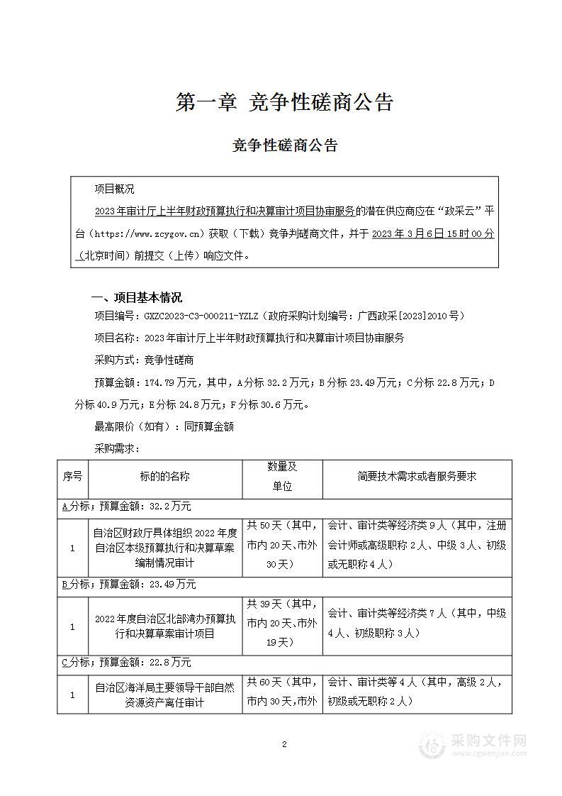 2023年审计厅上半年财政预算执行和决算审计项目协审服务