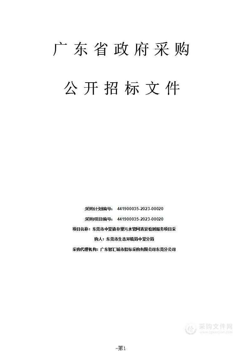 东莞市中堂镇存量污水管网清淤检测服务项目