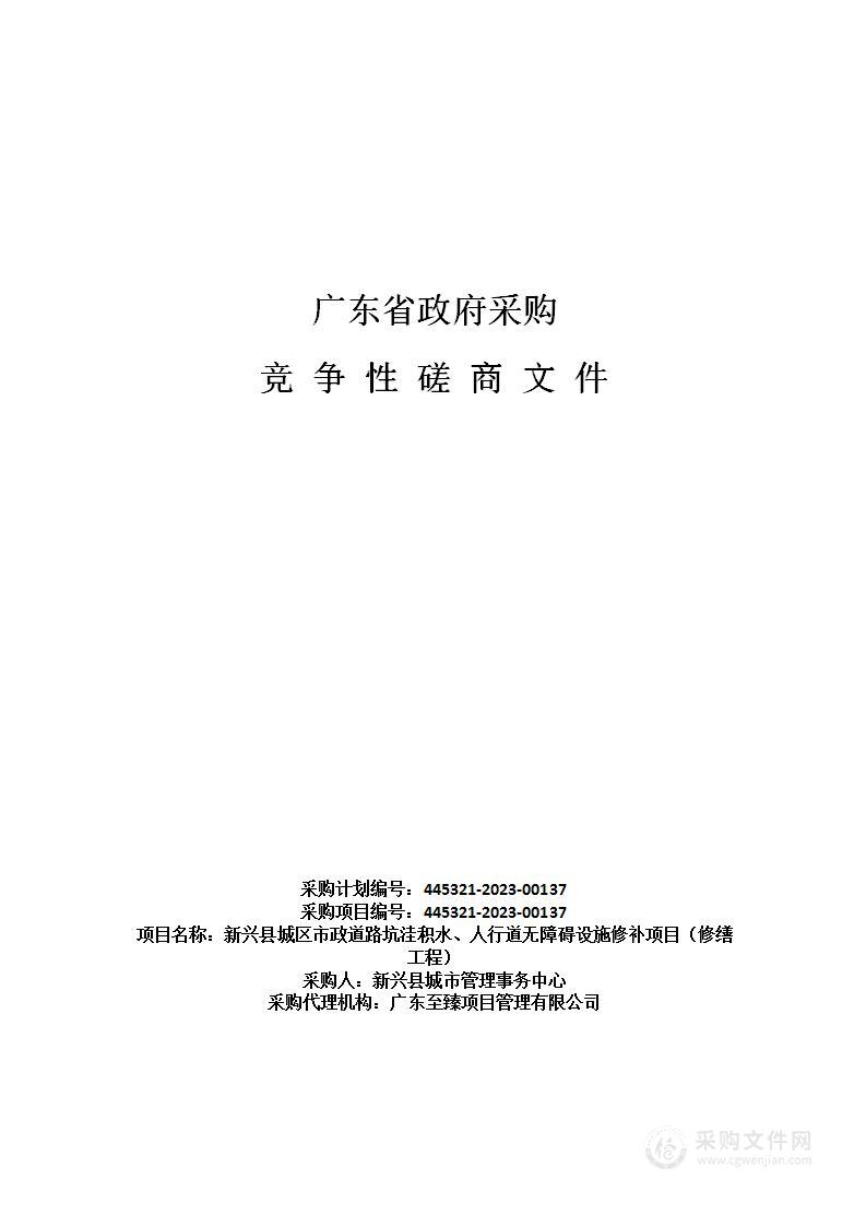 新兴县城区市政道路坑洼积水、人行道无障碍设施修补项目（修缮工程）