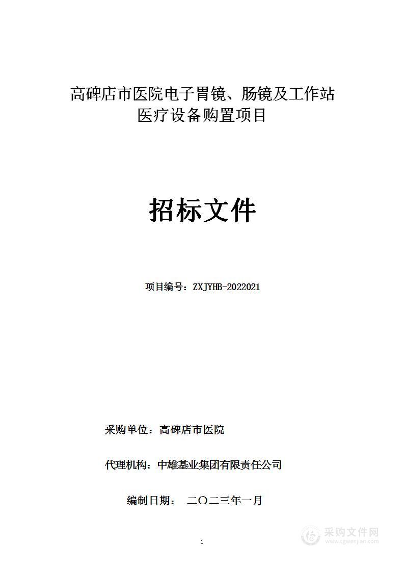 高碑店市医院电子胃镜、肠镜及工作站医疗设备购置项目