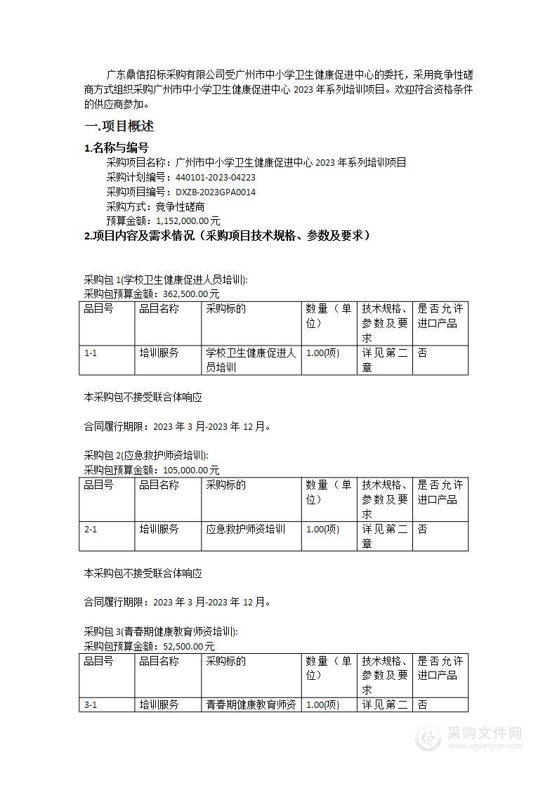 广州市中小学卫生健康促进中心2023年系列培训项目