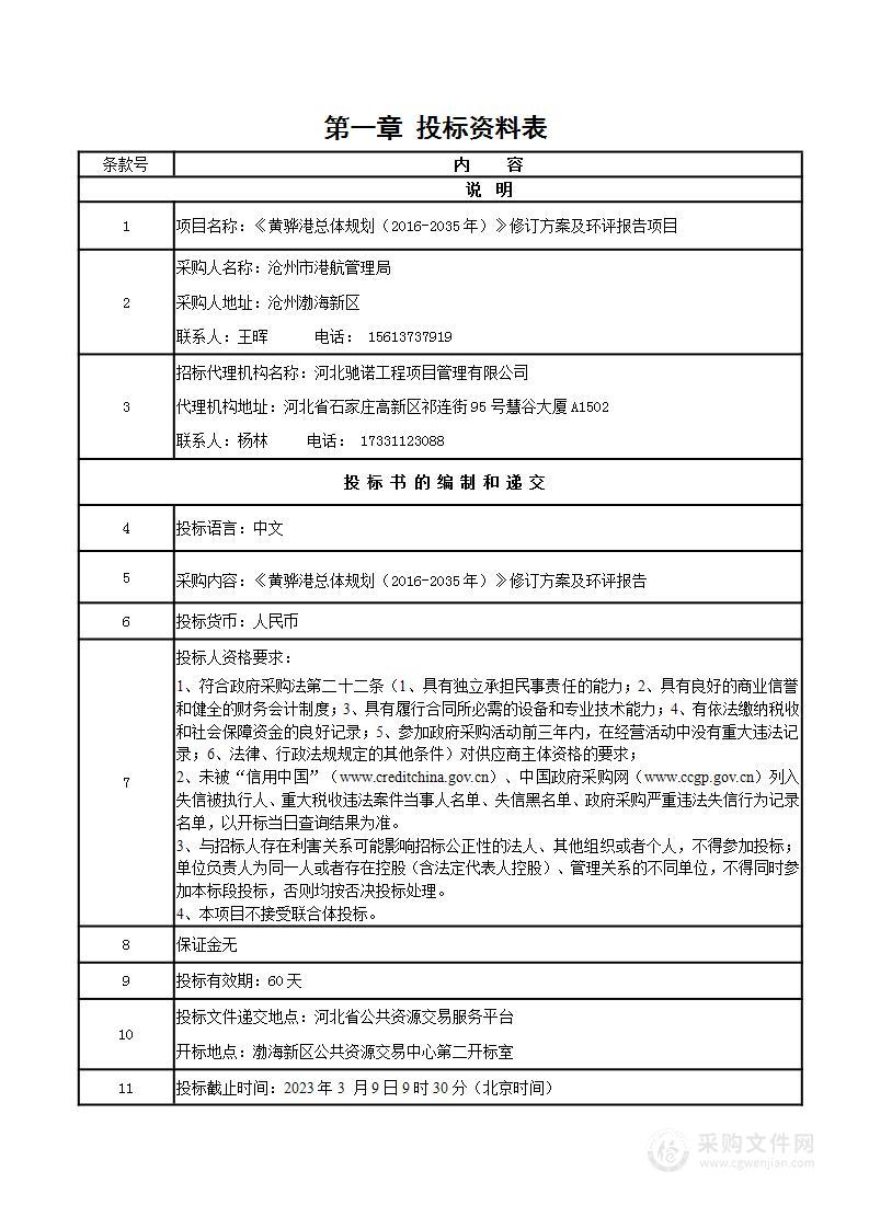 《黄骅港总体规划（2016-2035年）》修订方案及环评报告项目