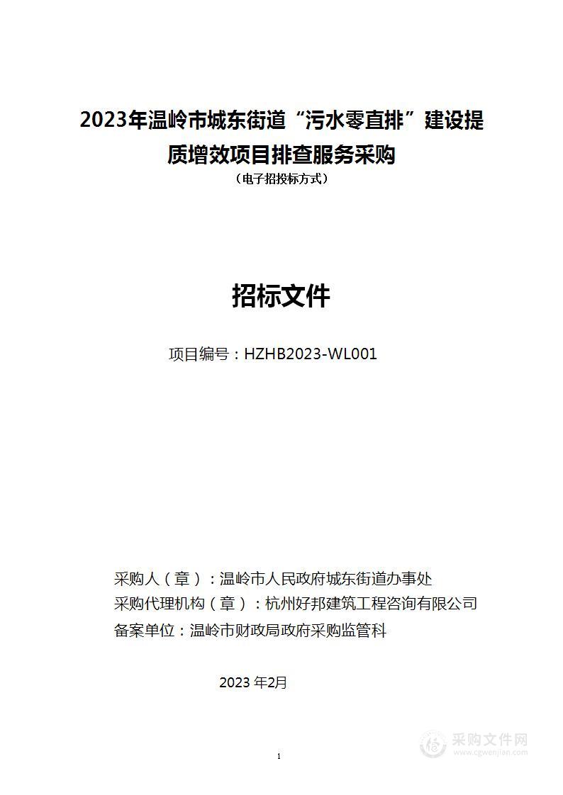 2023年温岭市城东街道“污水零直排”建设提质增效项目排查服务采购