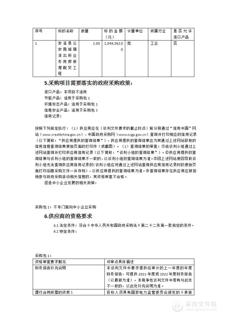 安溪县公安局城厢派出所业务用房新增配变工程