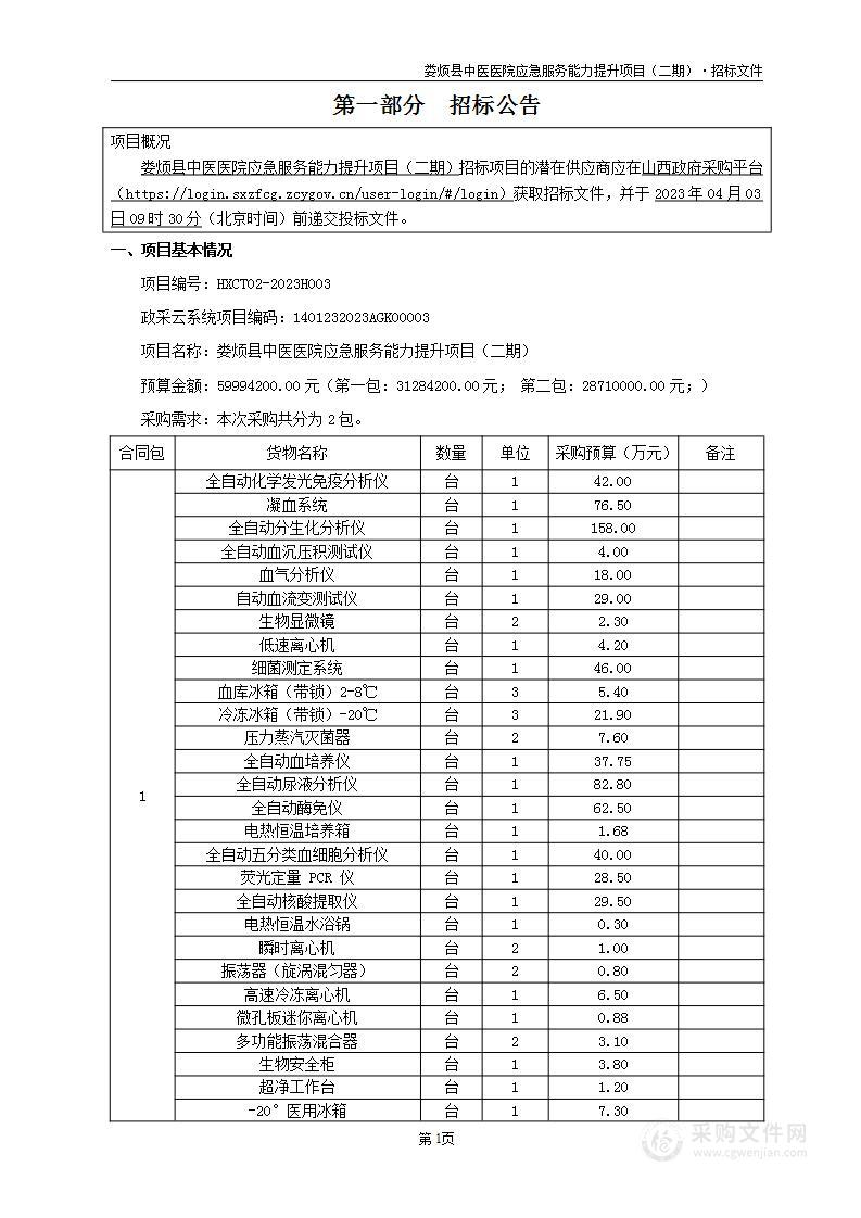 娄烦县中医医院应急服务能力提升项目（二期）