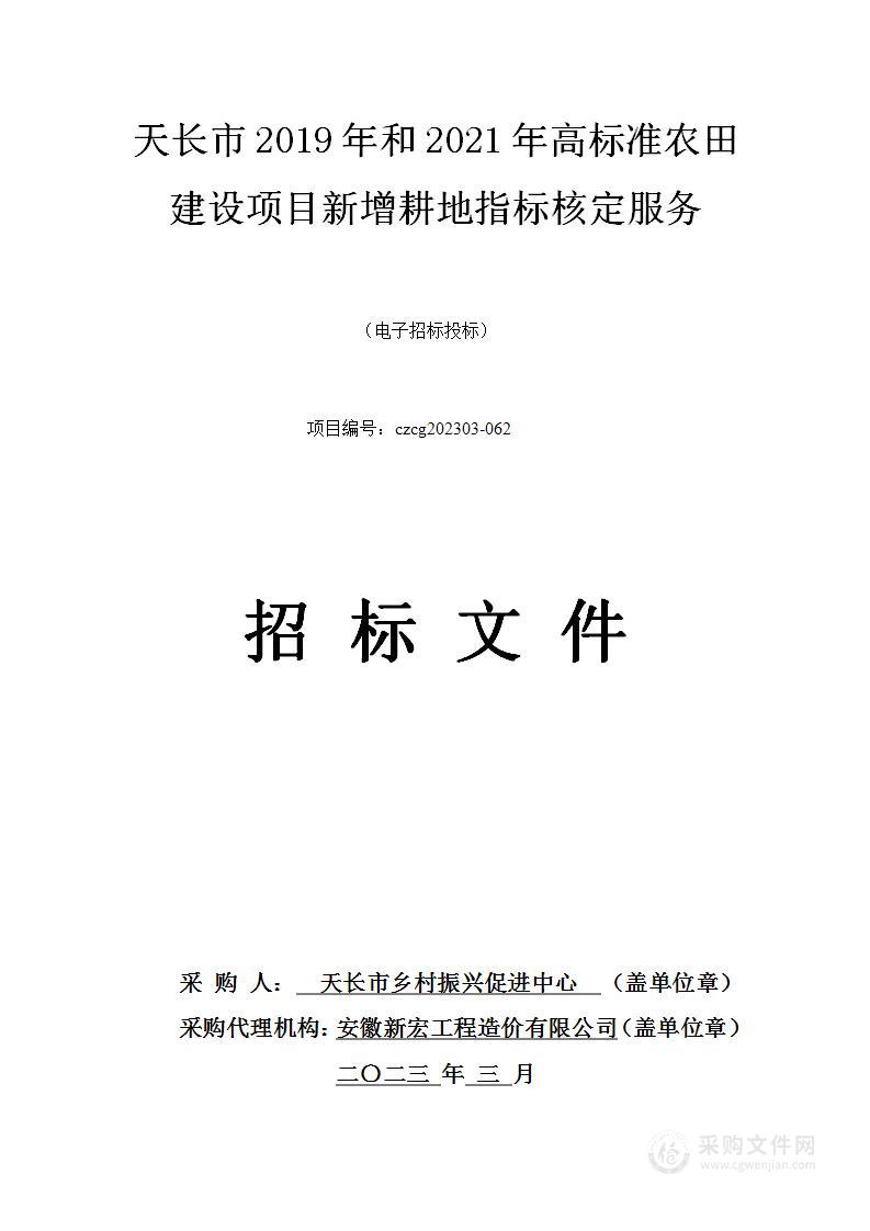 天长市2019年和2021年高标准农田建设项目新增耕地指标核定服务