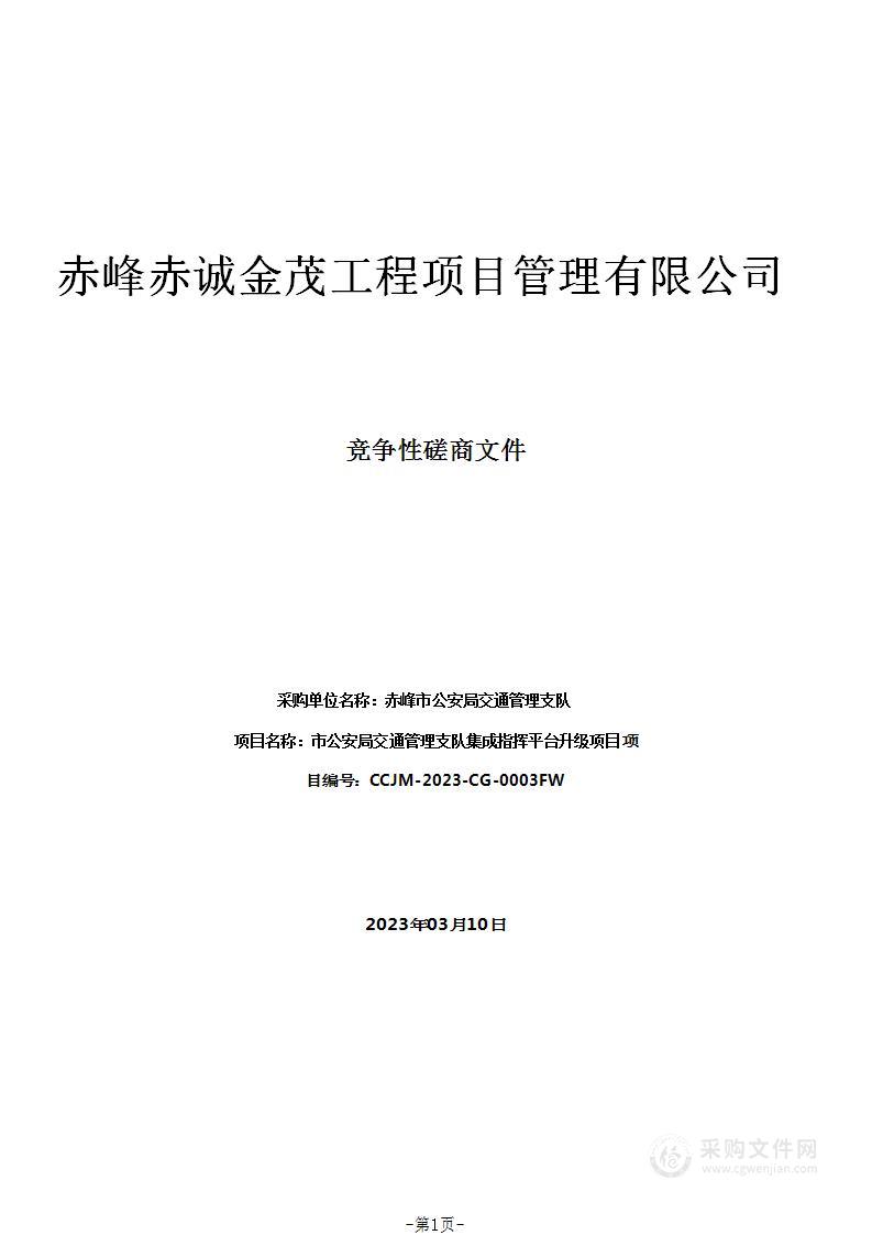 市公安局交通管理支队集成指挥平台升级项目