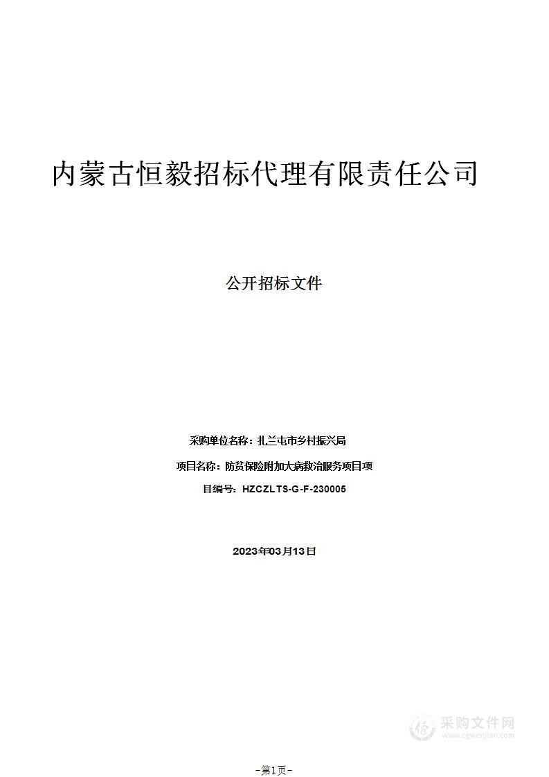 防贫保险附加大病救治服务项目