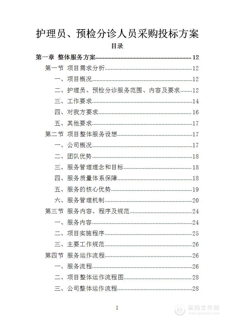 护理员、预检分诊人员采购投标方案