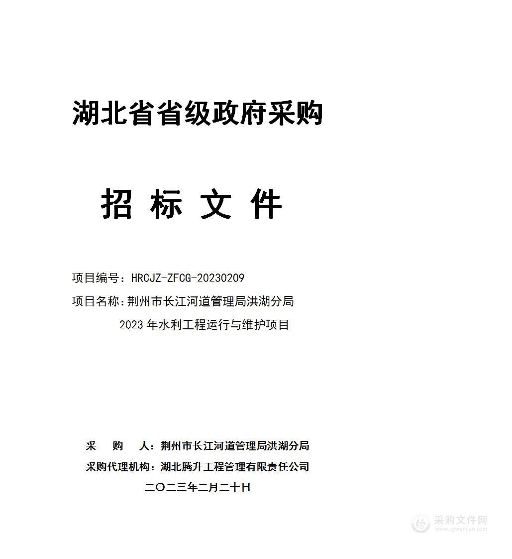 荆州市长江河道管理局洪湖分局2023年水利工程运行与维护项目