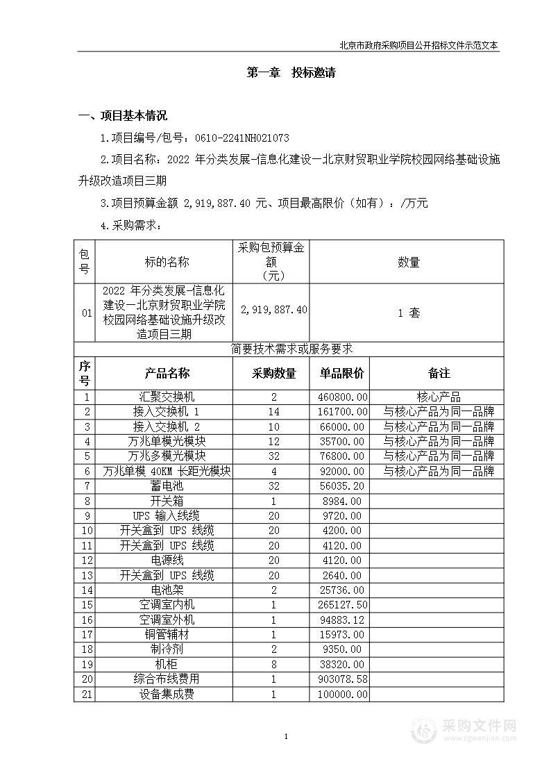 2022年分类发展-信息化建设—北京财贸职业学院校园网络基础设施升级改造项目三期