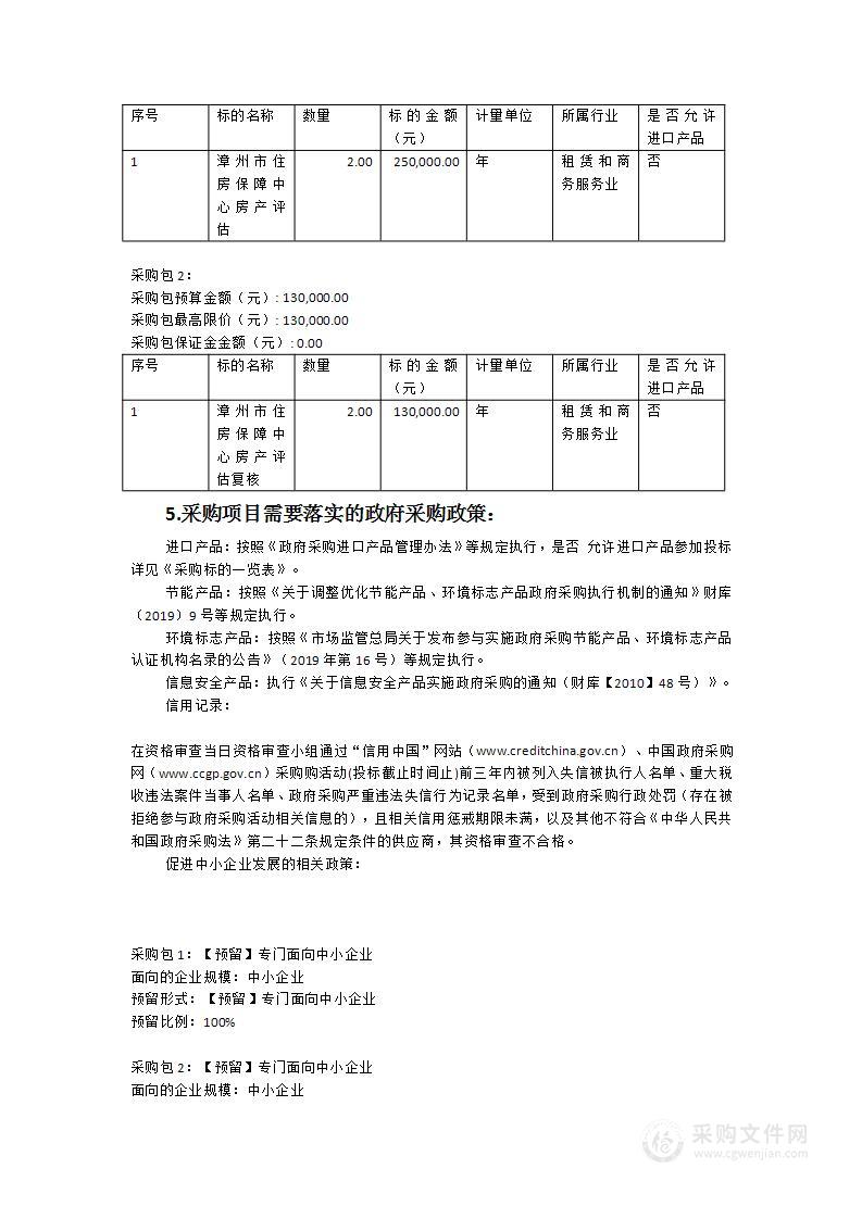 漳州市住房保障中心房产评估及复核项目