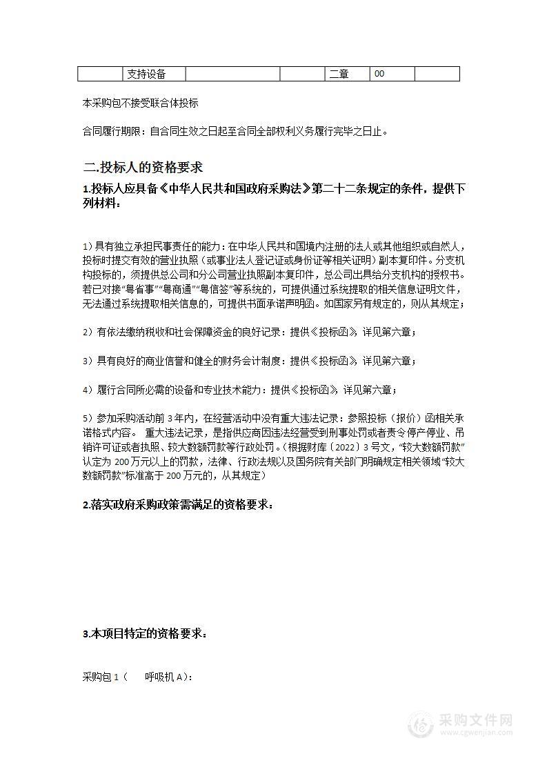 中山大学附属第一（南沙）医院采购呼吸机招标项目