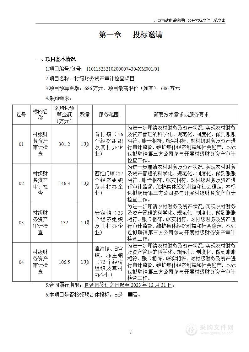 村级财务资产审计检查项目（第一包）