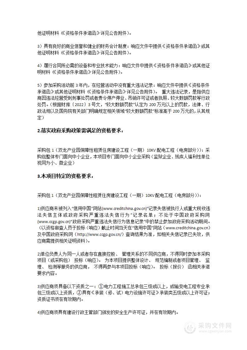 双龙产业园保障性租赁住房建设工程（一期）10KV配电工程（电房部分）