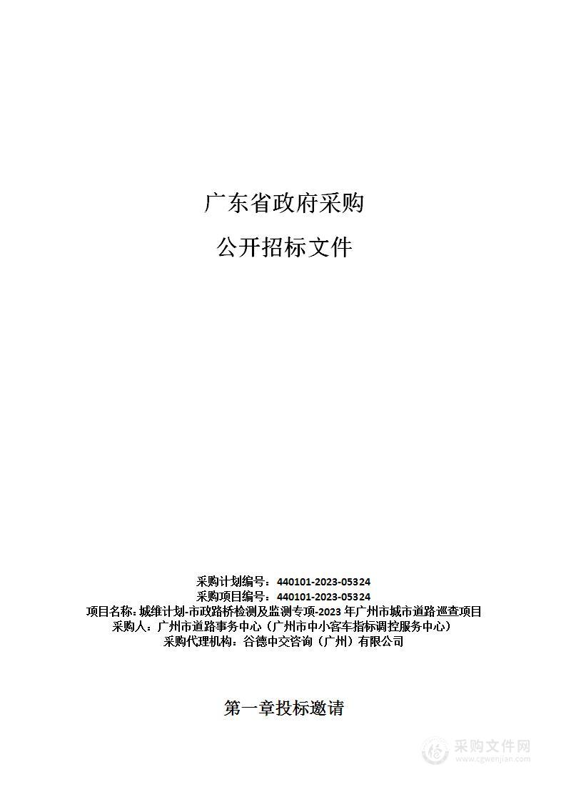 城维计划-市政路桥检测及监测专项-2023年广州市城市道路巡查项目