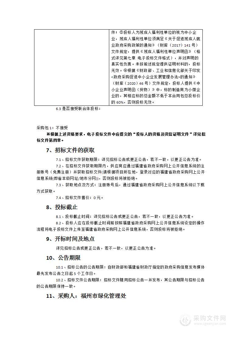 福州市绿化管理处2022年市管道路绿化社会化养护管理项目（肥料）货物类采购项目