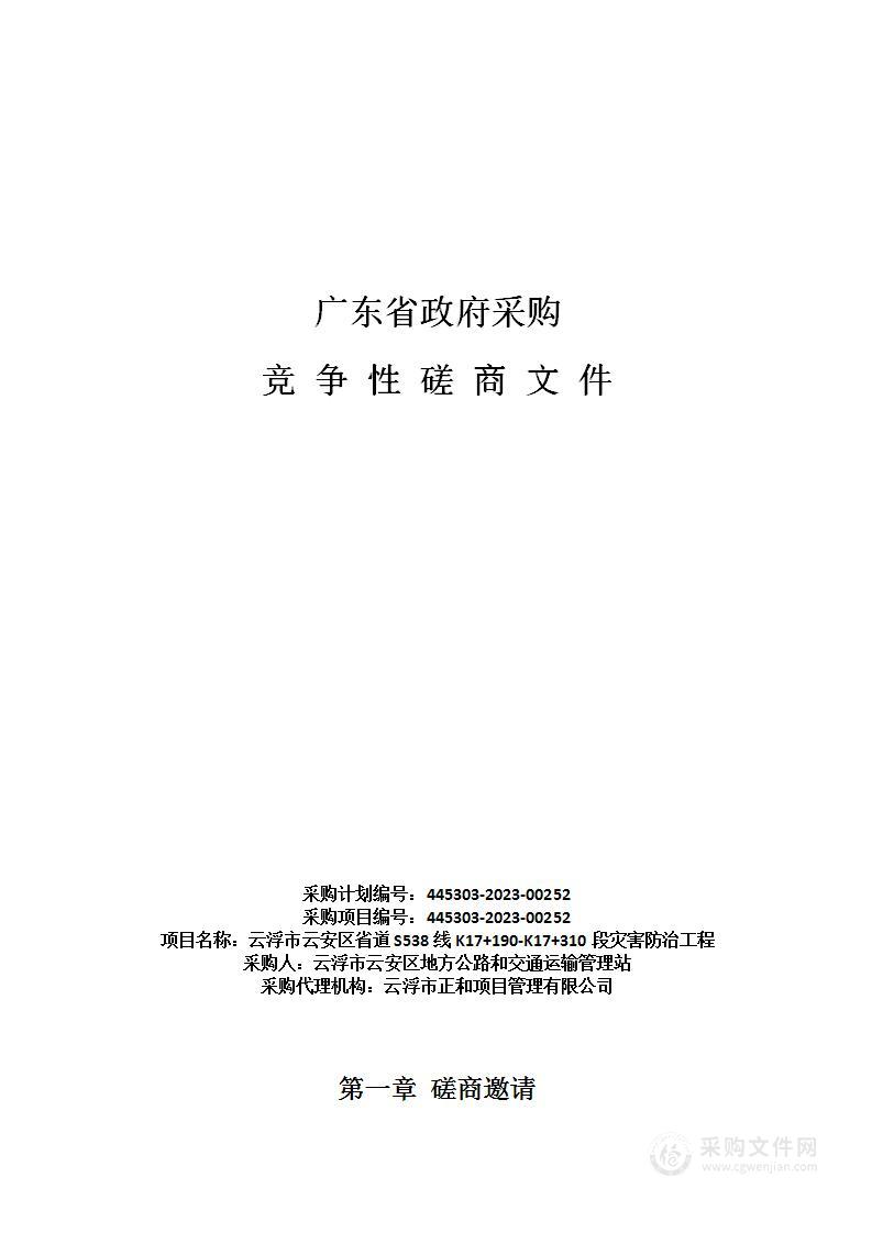 云浮市云安区省道S538线K17+190-K17+310段灾害防治工程