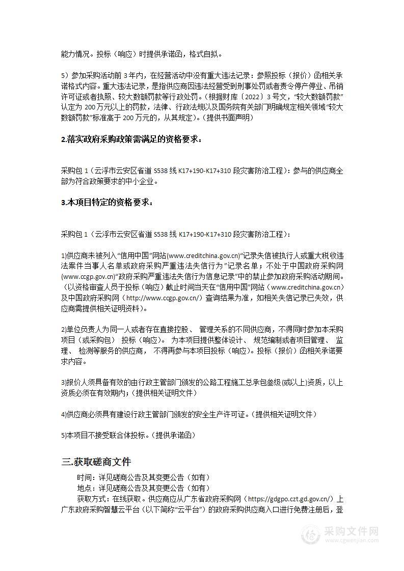 云浮市云安区省道S538线K17+190-K17+310段灾害防治工程