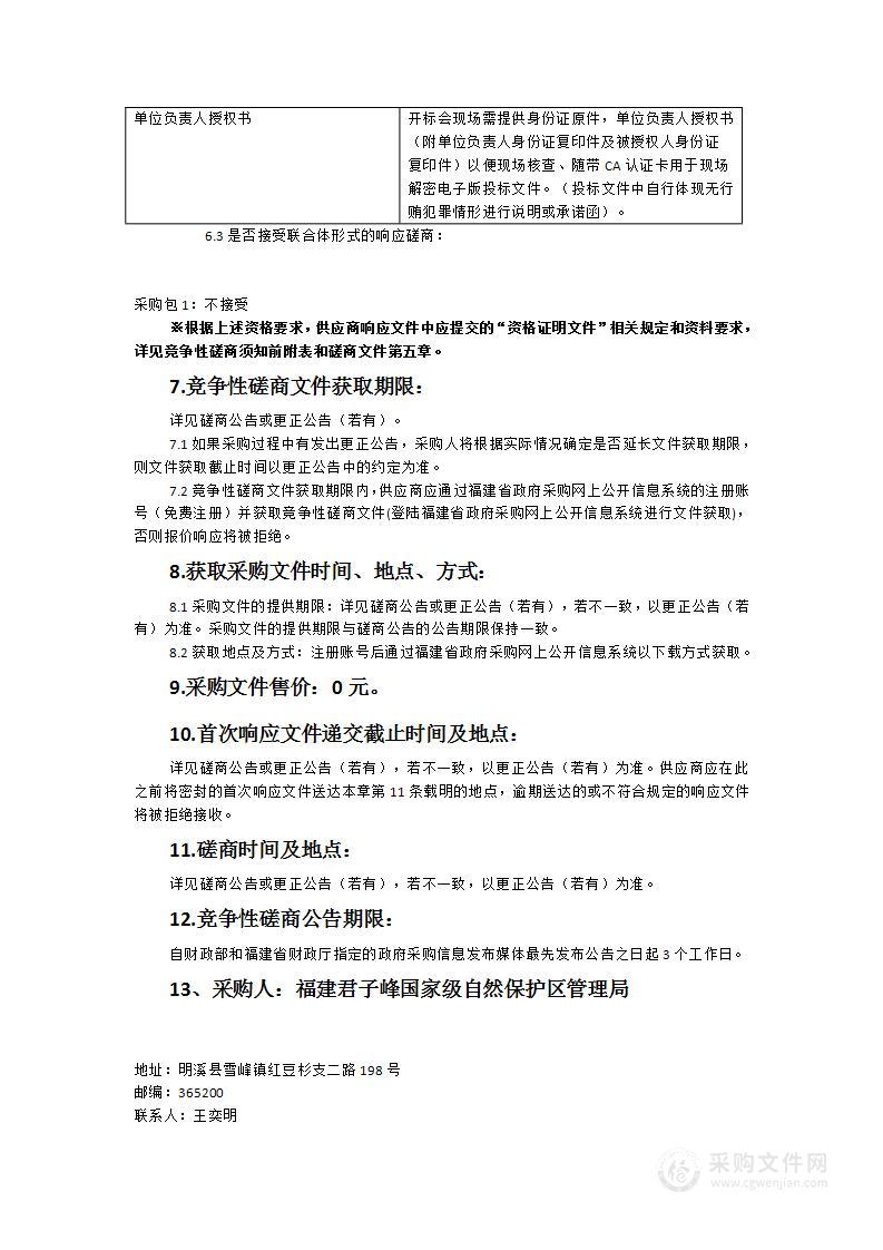 福建君子峰国家级自然保护区鳞翅目昆虫多样性调查服务采购项目