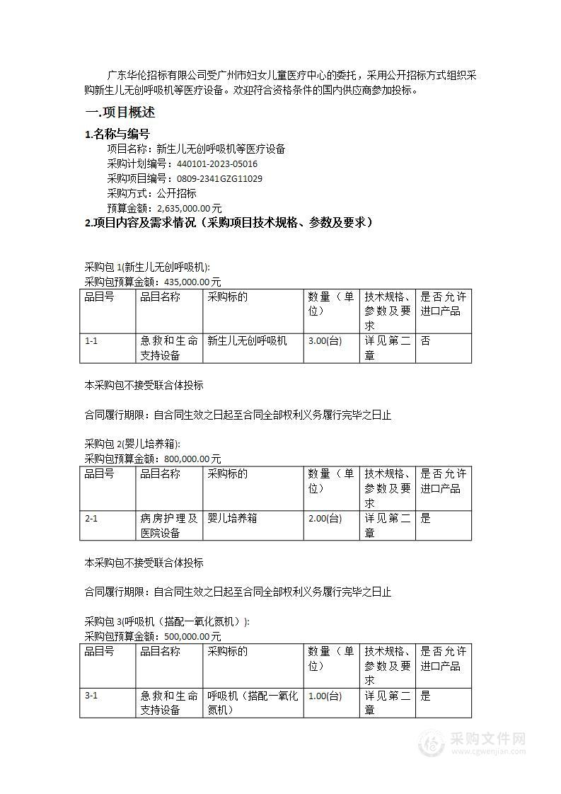 新生儿无创呼吸机等医疗设备