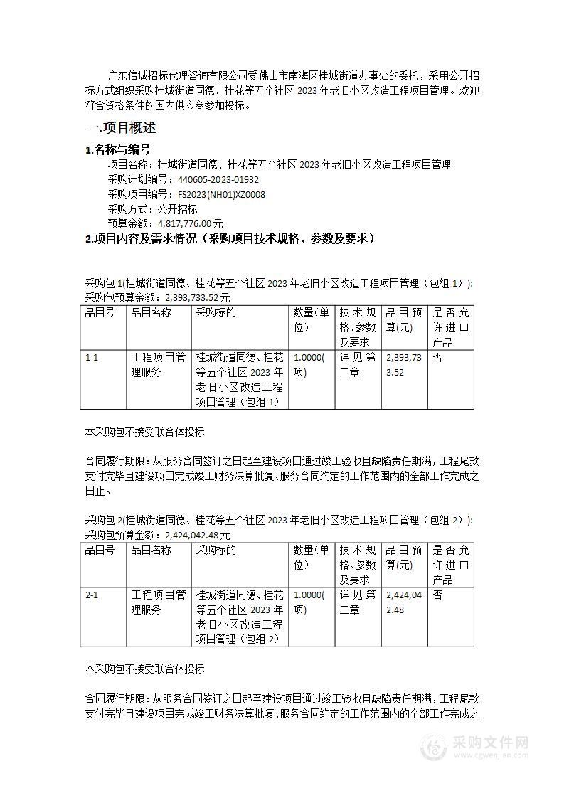 桂城街道同德、桂花等五个社区2023年老旧小区改造工程项目管理