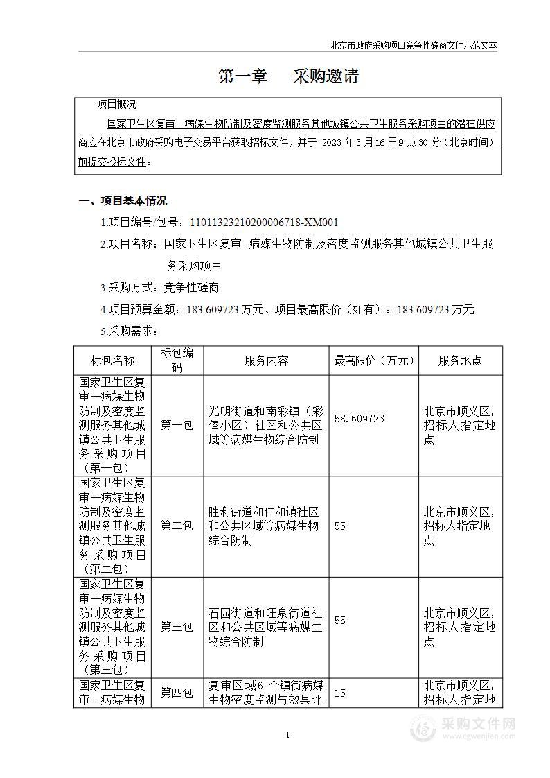 国家卫生区复审--病媒生物防制及密度监测服务其他城镇公共卫生服务采购项目