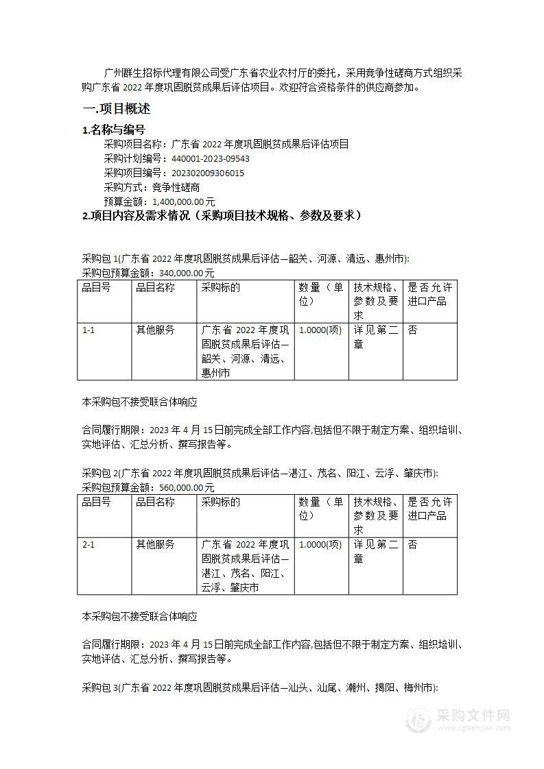 广东省2022年度巩固脱贫成果后评估项目