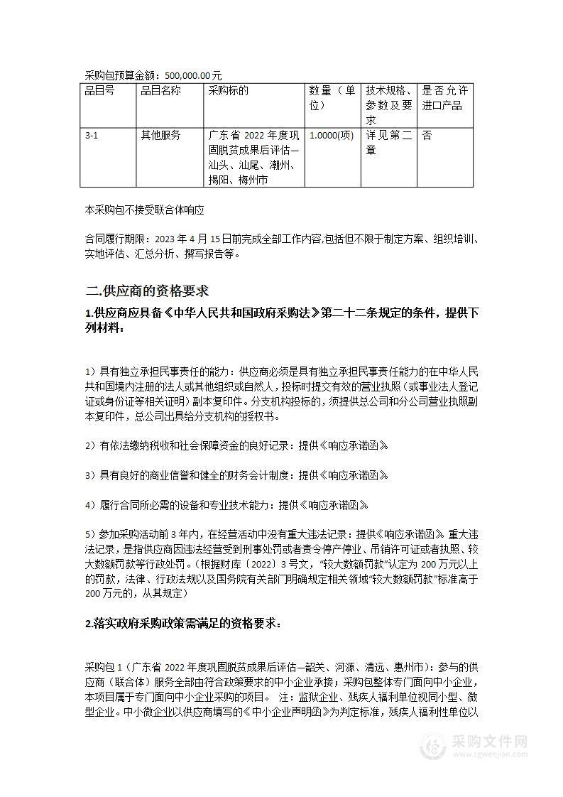 广东省2022年度巩固脱贫成果后评估项目