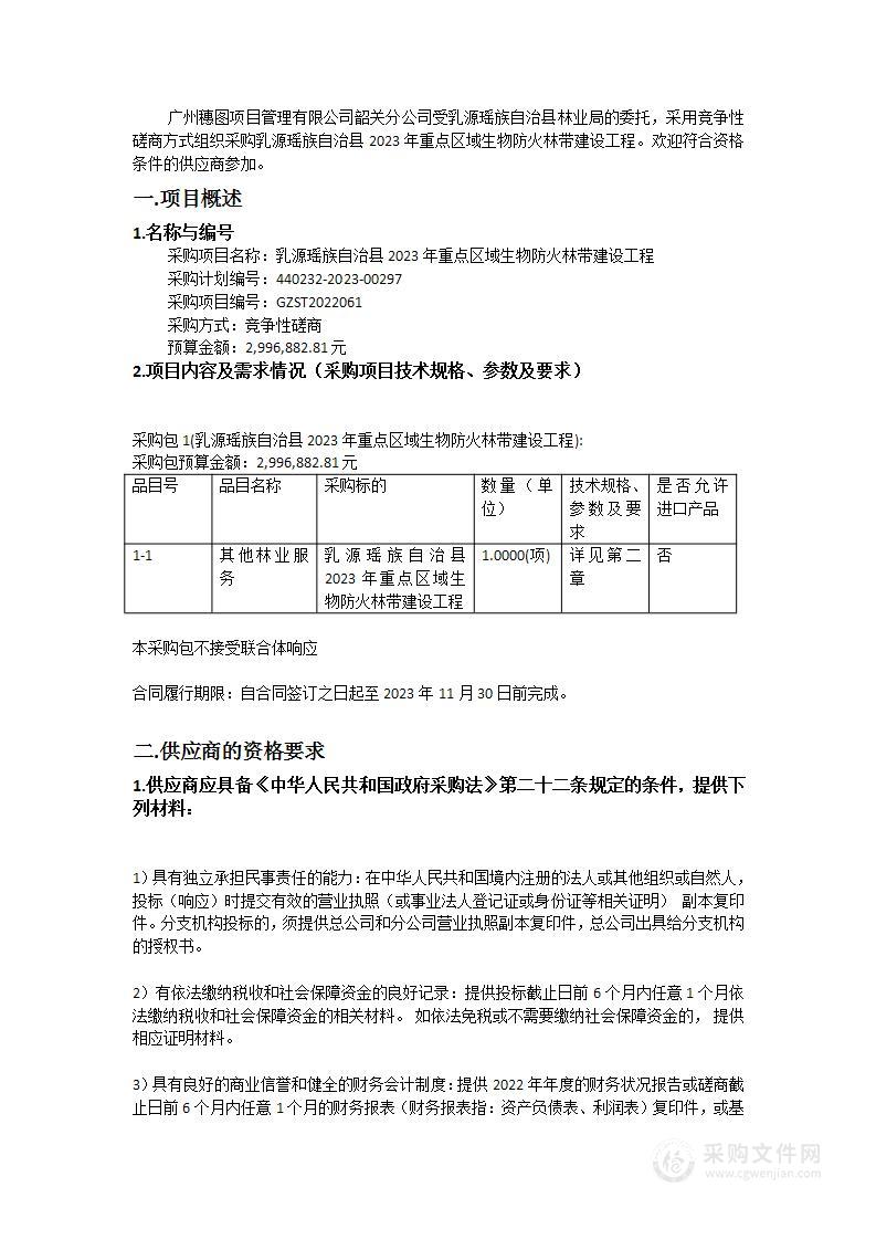 乳源瑶族自治县2023年重点区域生物防火林带建设工程