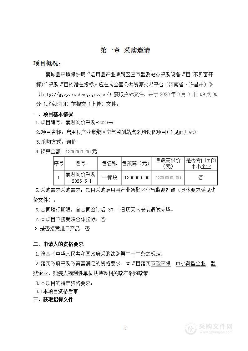 启用县产业聚集区空气监测站点采购设备项目