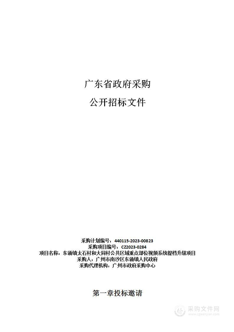 东涌镇太石村和大同村公共区域重点部位视频系统提档升级项目