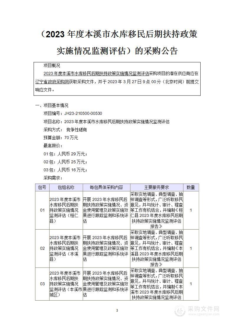 2023年度本溪市水库移民后期扶持政策实施情况监测评估