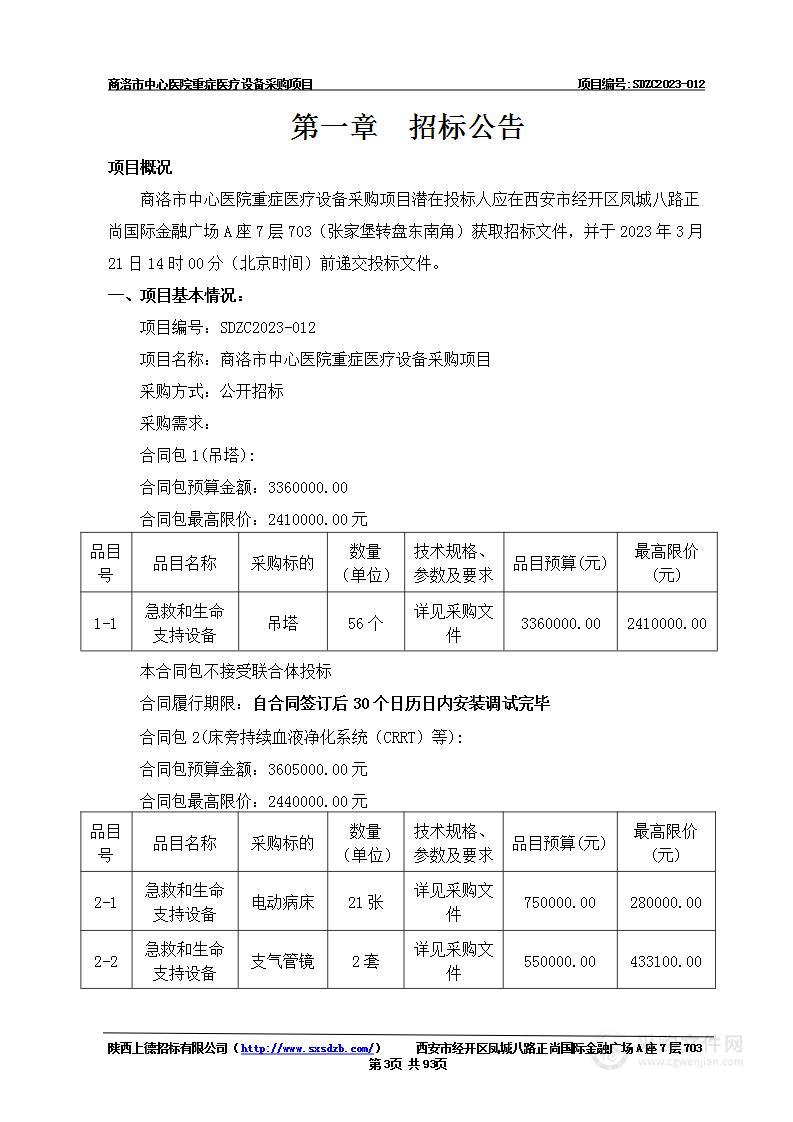 商洛市中心医院重症医疗设备采购项目