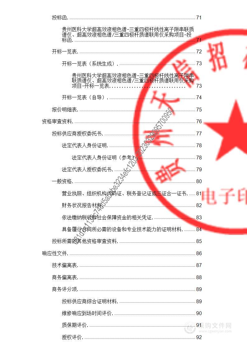 贵州医科大学超高效液相色谱-三重四极杆线性离子阱串联质谱仪、超高效液相色谱/三重四极杆质谱联用仪采购项目