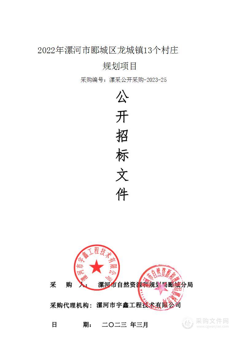 2022年漯河市郾城区龙城镇13个村庄规划项目