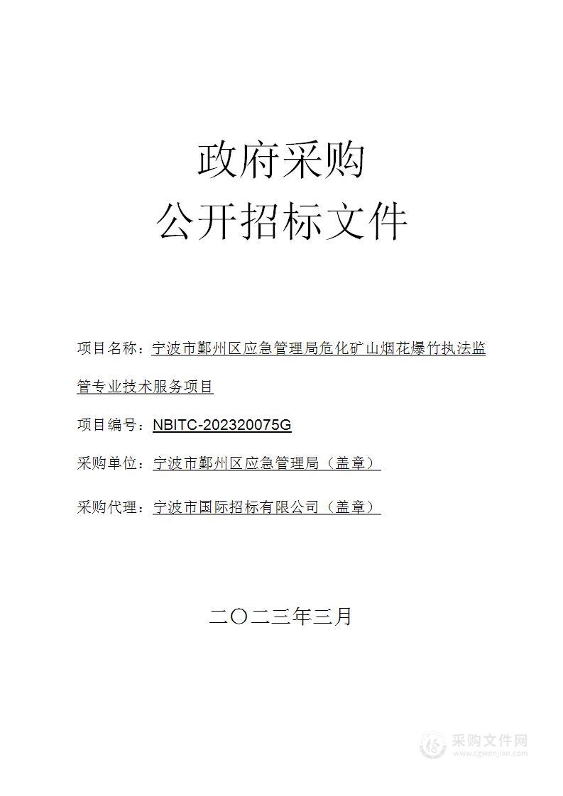 宁波市鄞州区应急管理局危化矿山烟花爆竹执法监管专业技术服务项目