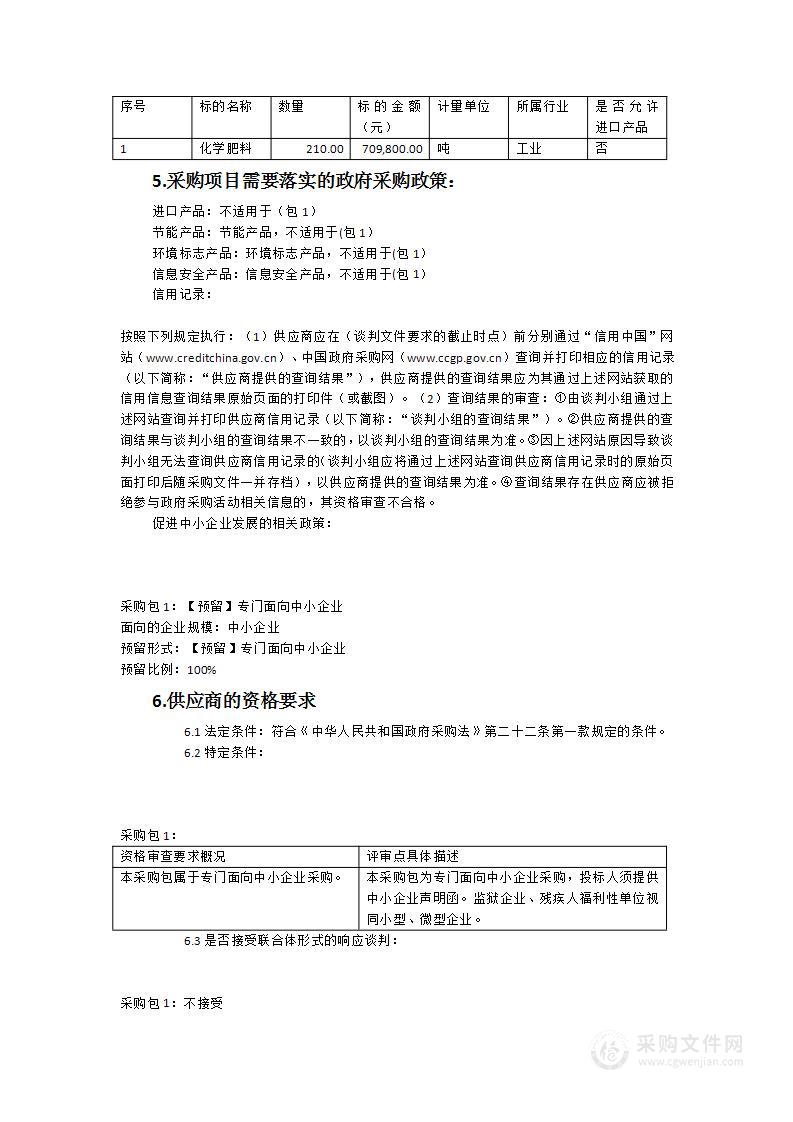 福建省平和国有林场化肥采购项目